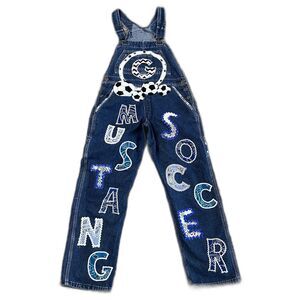 Key Imperial Bib Overalls womens 40x29 Blue 100% Cotton sz 8 oversized